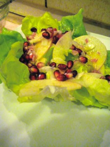 Butter lettuce, fennel, apple and pomegranate salad