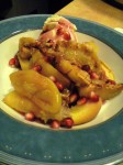 Apple Crisp with pomegranate syrup, pomegranates and vanilla ice cream