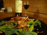 Grilled chanterelles with lentils on spinach salad (and a glass of Bandol)
