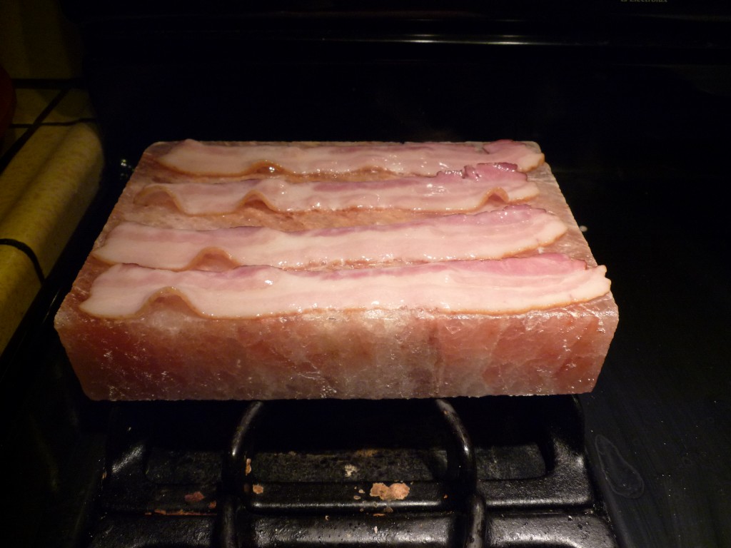 Just laid the bacon on the hot salt