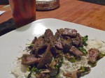 Asian Beef with sauteed greens, shiitake and rice