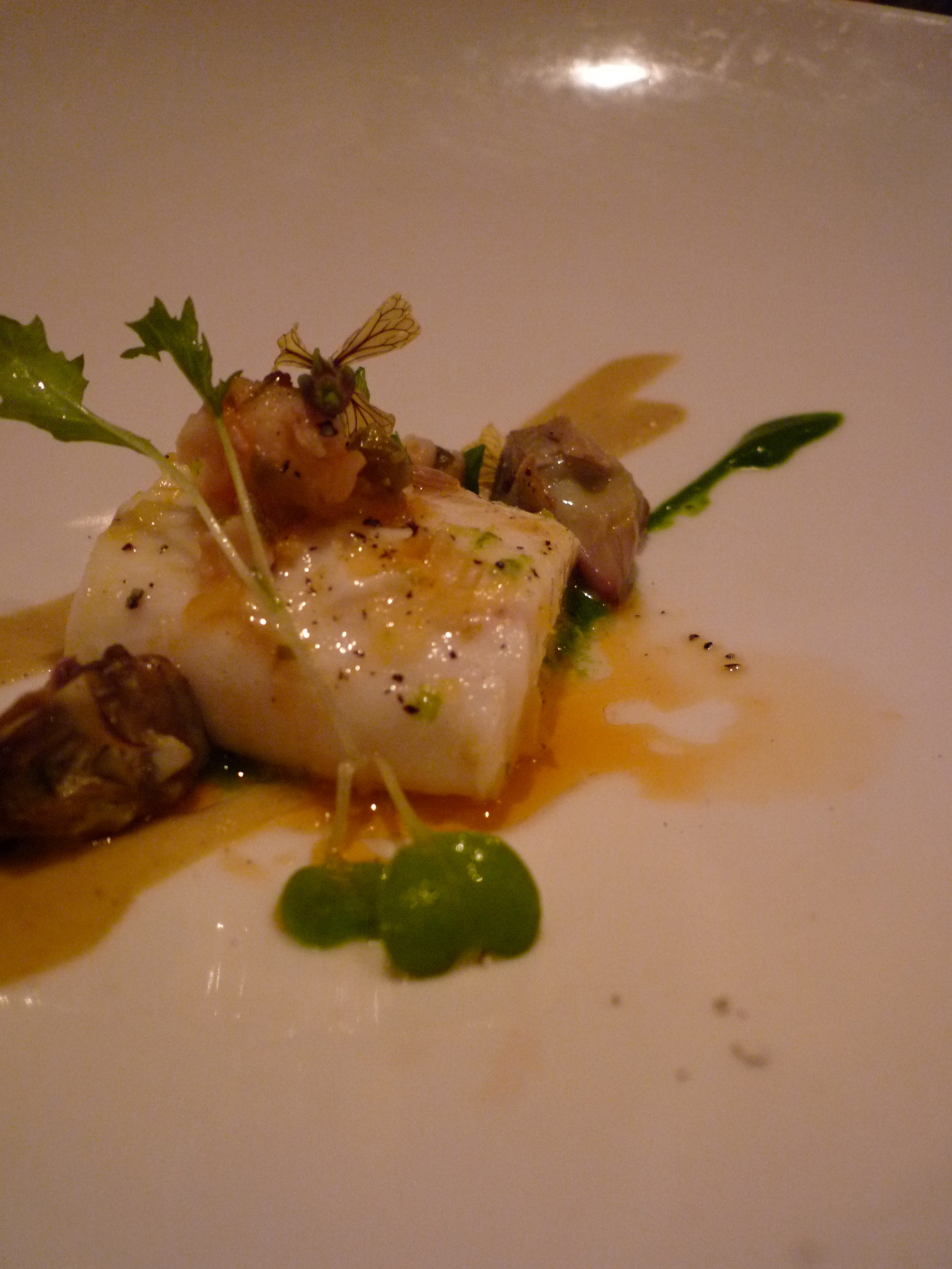 Halibut with Arugula Blossom, Artichoke