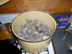 Steaming clams in white wine and garlic