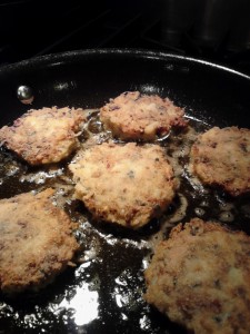 Frying up the Crab Cakes