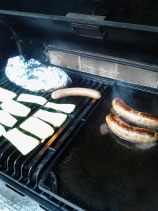 Chili beer sausage, potatoes and zucchini