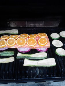 Grilling salmon and summer squash