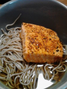 Serving Salmon, Soba, Dashi