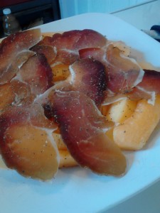 El Salchichero smoked prosciutto and canteloupe (from my dad). A touch of black pepper.